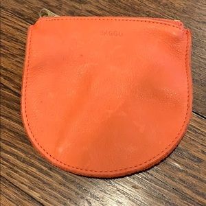BAGGU orange leather zip pouch